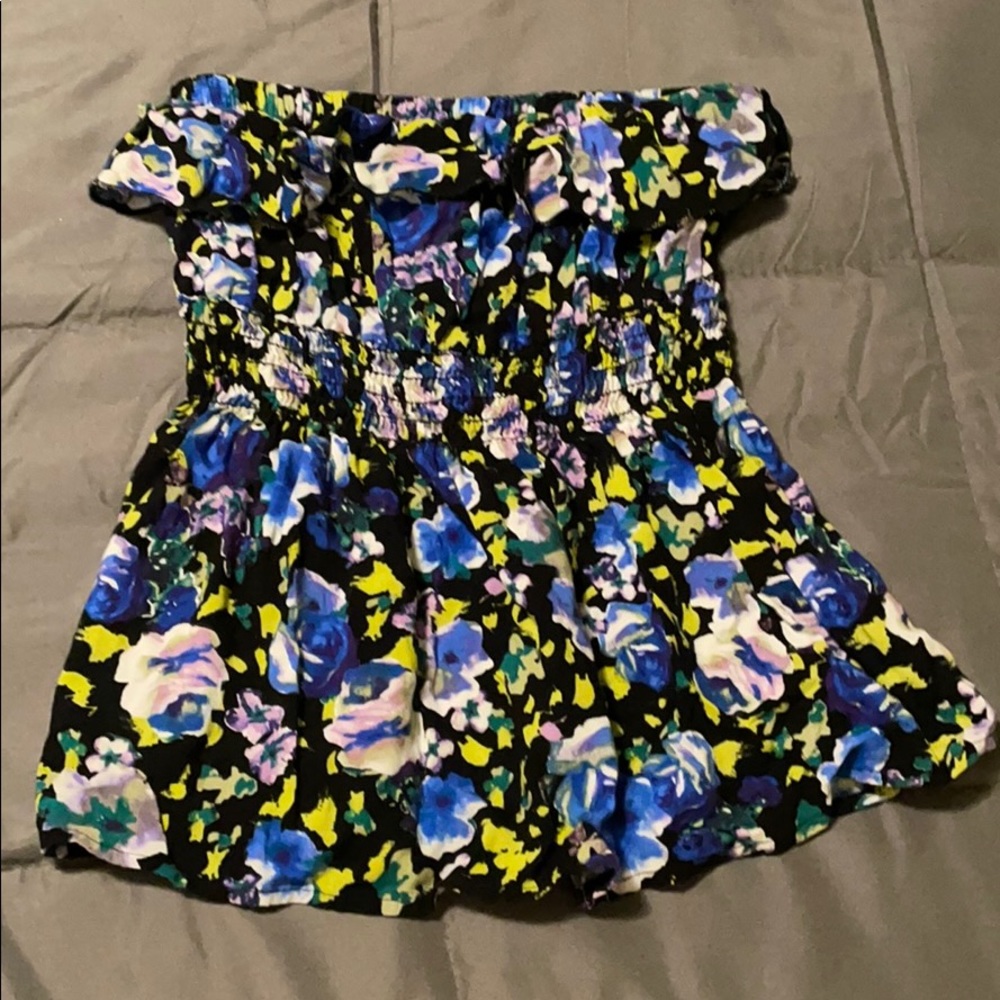 Floral Strapless Ruffle Top